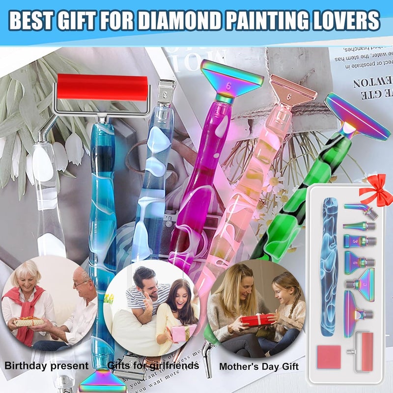 Heyseri 14PCS Diamond Painting Pen Accessories Tools Set, Exquisite Stainless Steel Metal Pen Tips,Ergonomic Diamond Art Pen and 6 Painting Glue Clay,Comfort Grip and Faster Drilling (Blue Rainbow) - Image 4